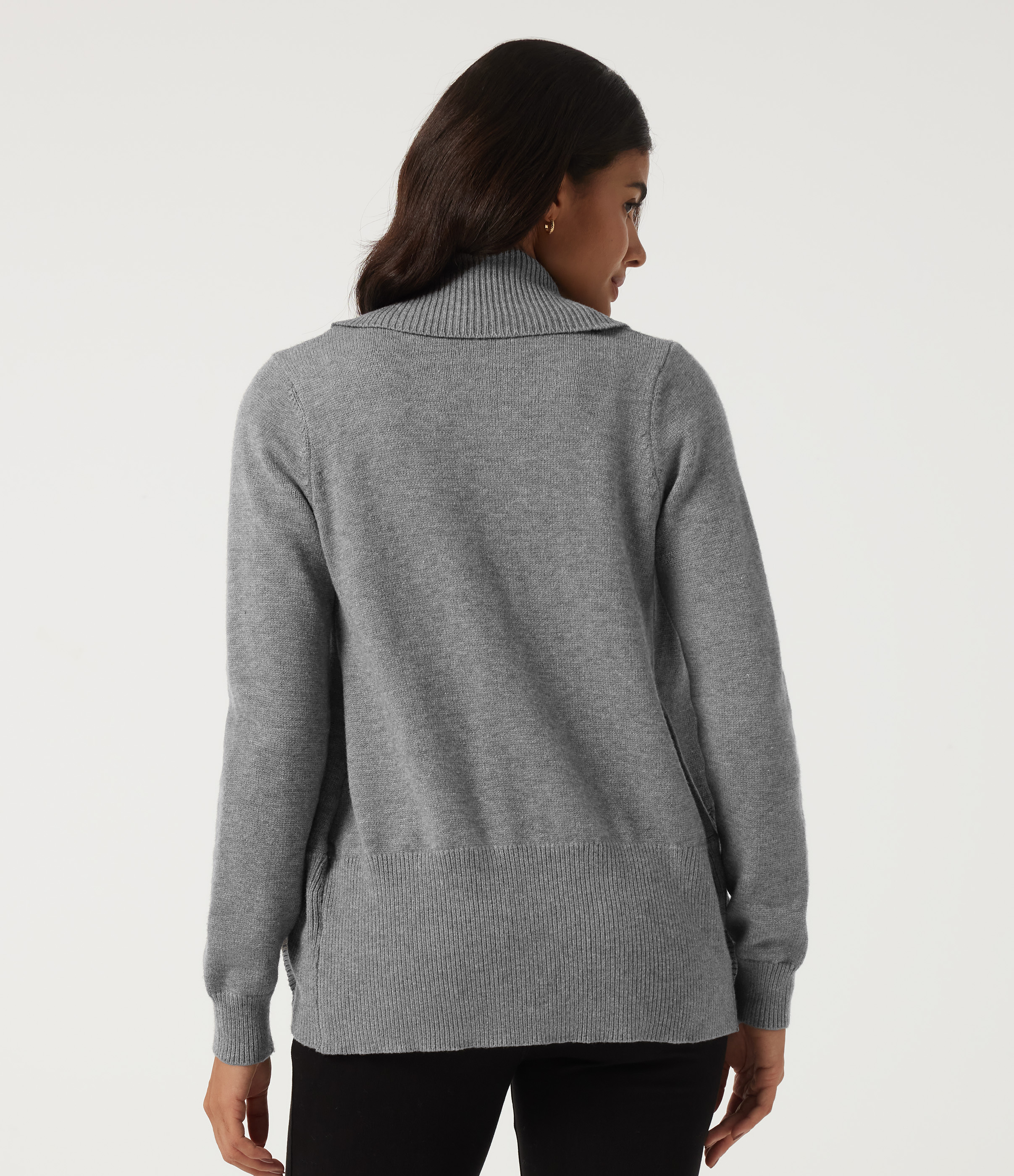 Brushed Nickel Lapel Collar Long Sleeve Work Cardigan with Thumbholes / 2