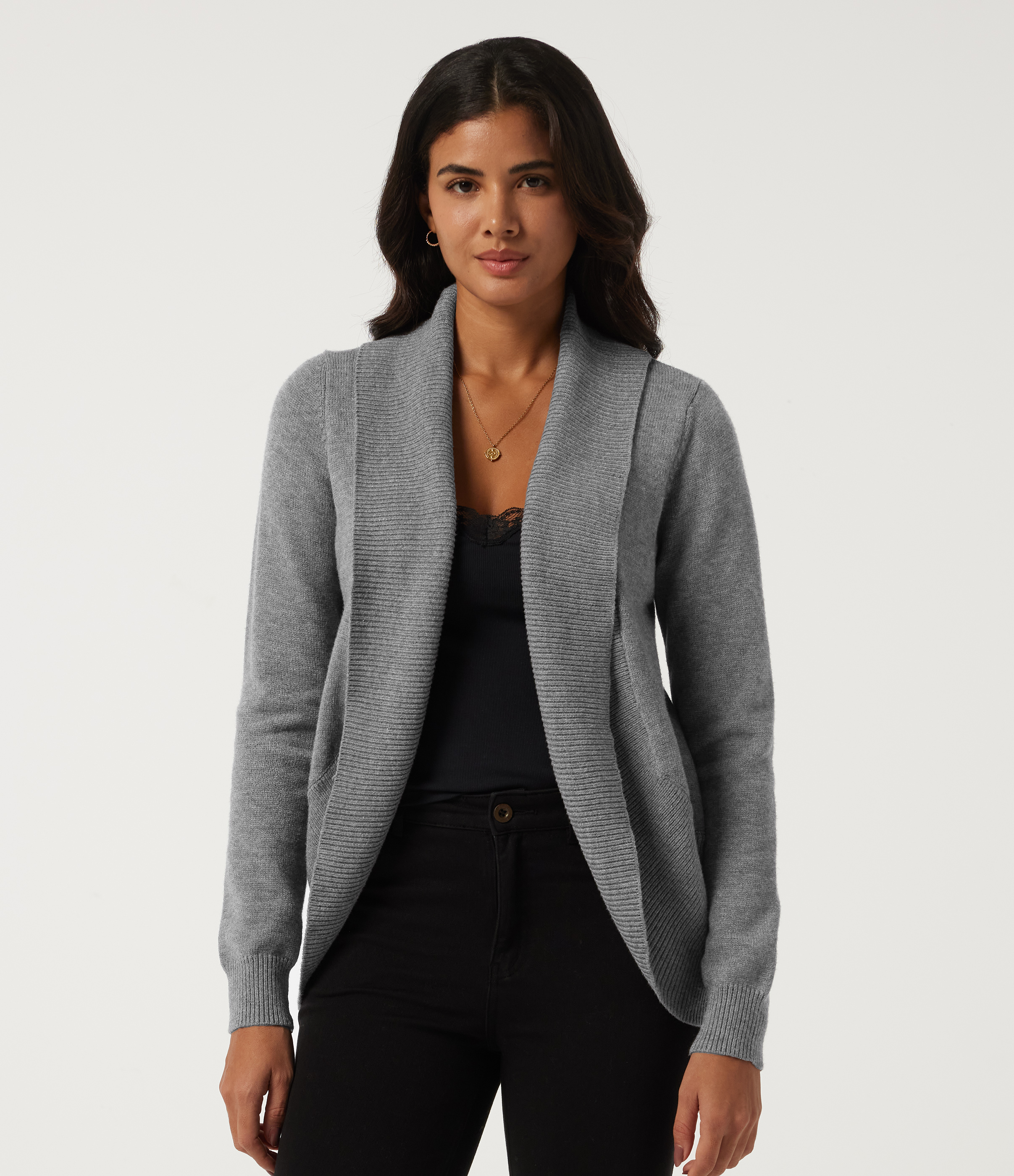 Lapel Collar Long Sleeve Work Cardigan with Thumbholes