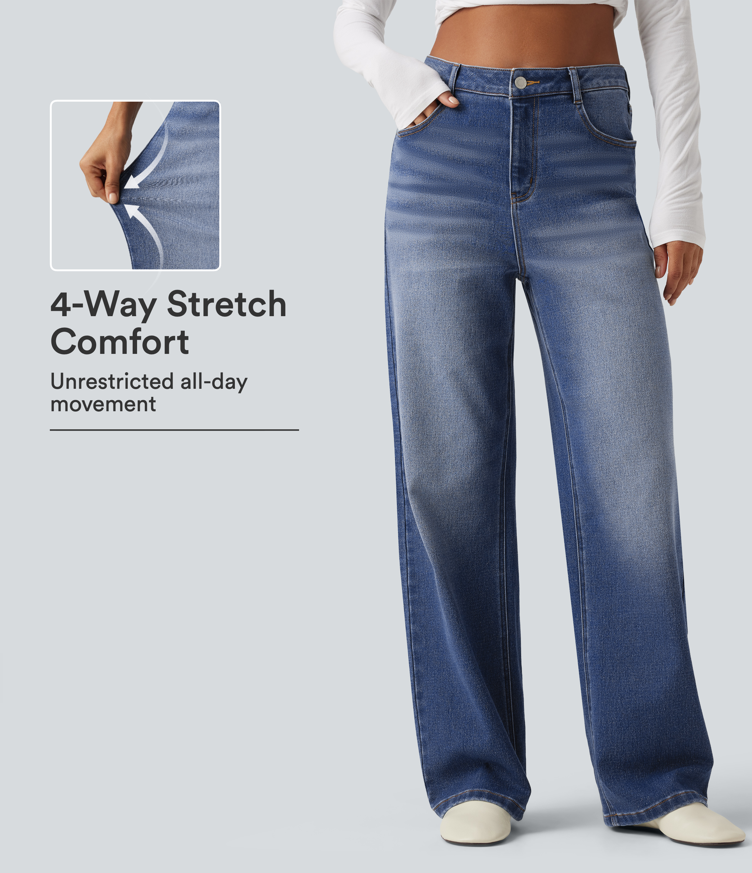 High Waisted Straight Leg Casual Jeans with Pockets