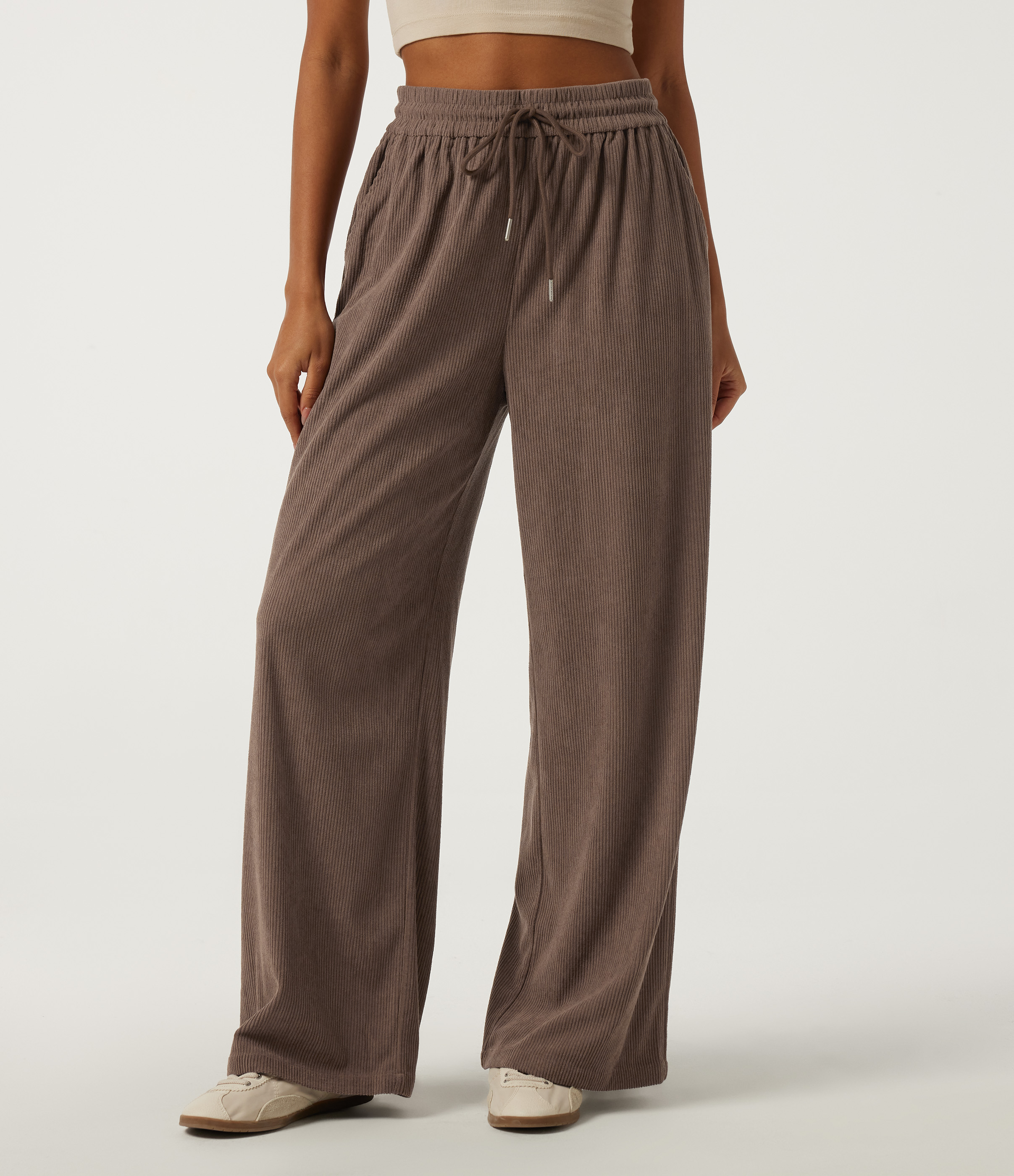 High Waisted Drawstring Baggy Corduroy Casual Pants with Pockets