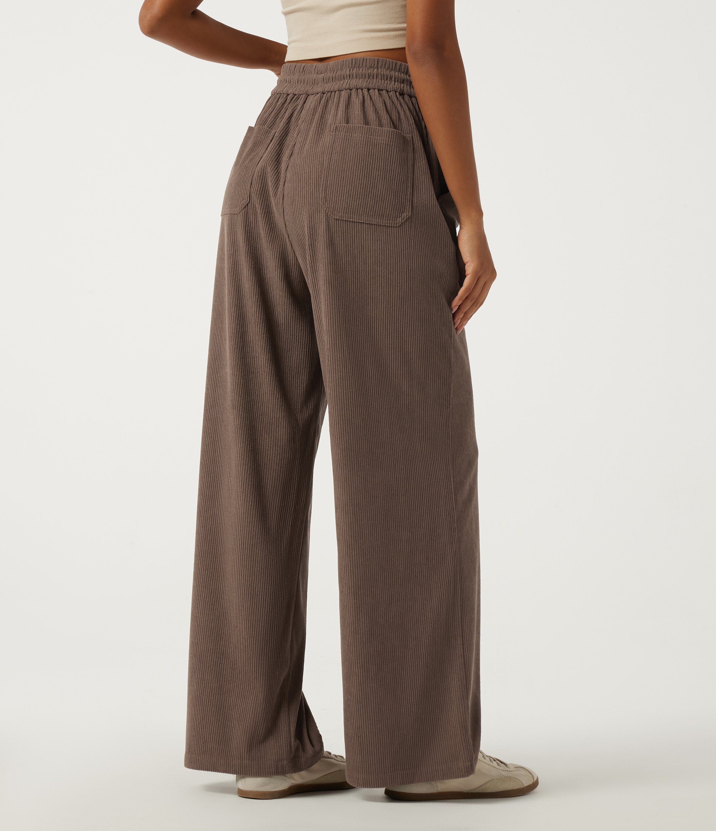 Acorn High Waisted Drawstring Baggy Corduroy Casual Pants with Pockets / 2