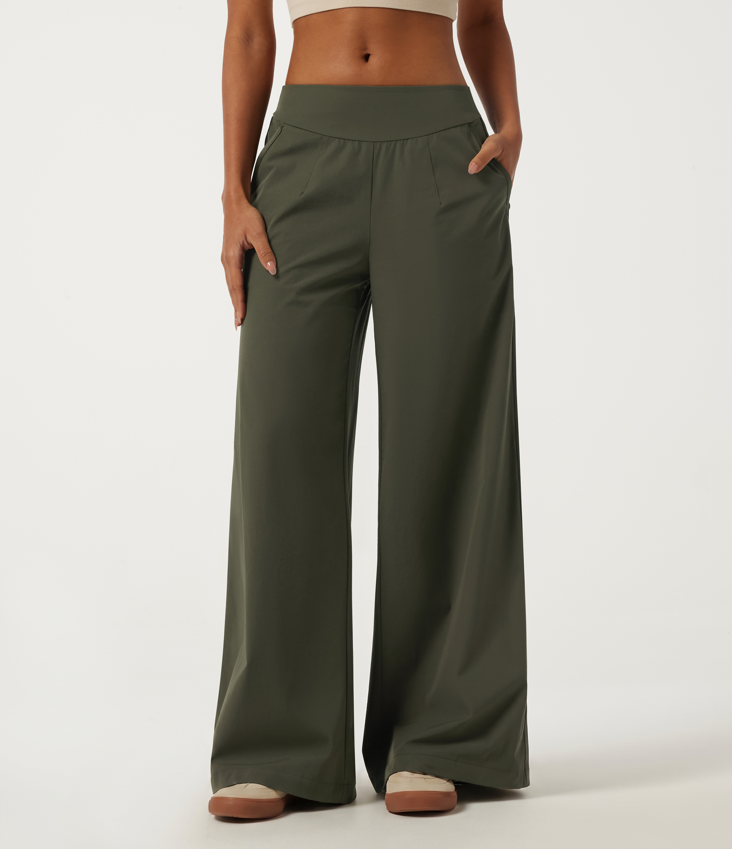 Low Rise Wide Leg Side Stripe Casual Pants with Pockets