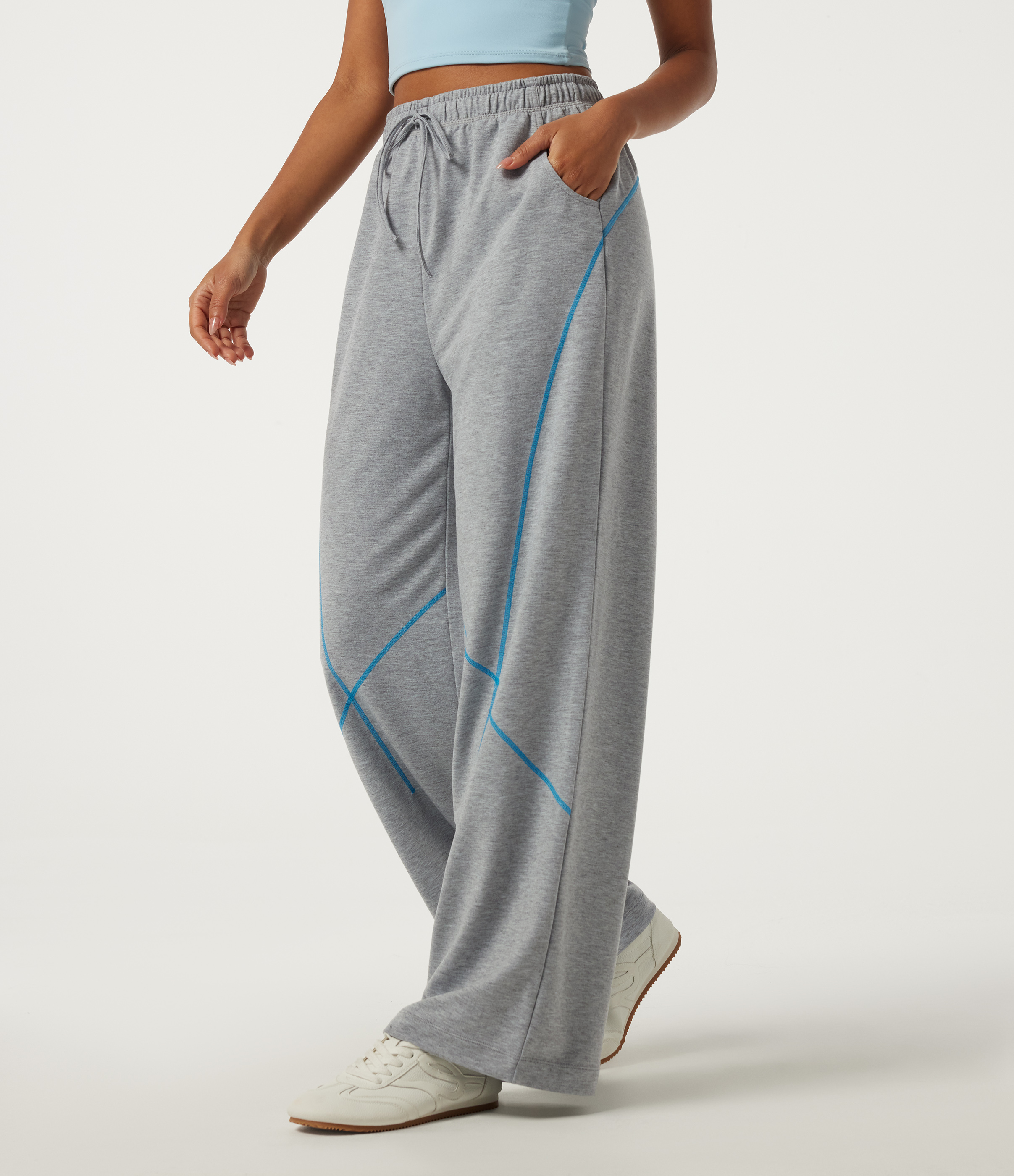 High Waisted Drawstring Baggy Color Block Casual Sweatpants with Pockets