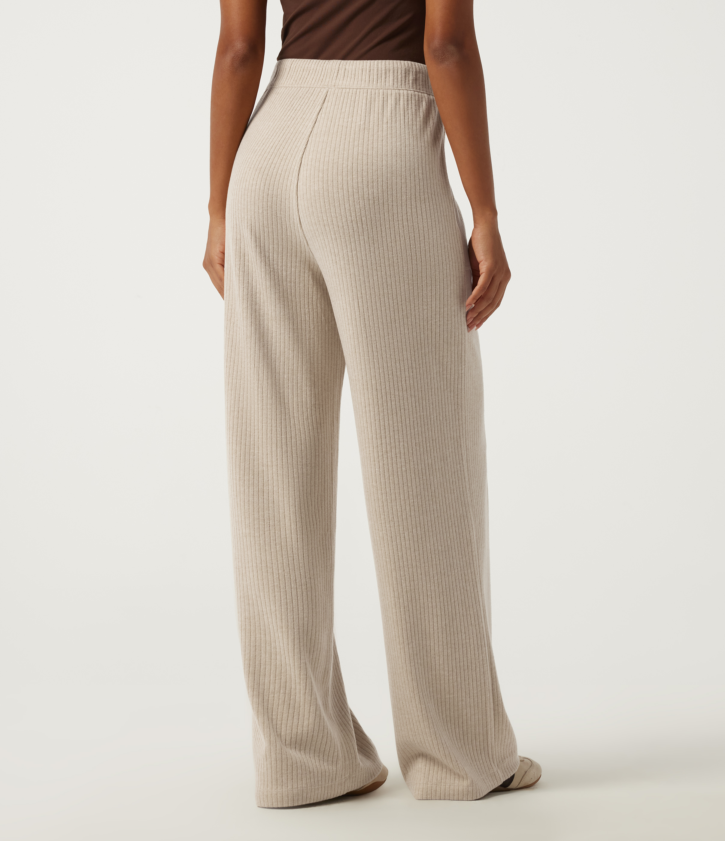 Fog Ribbed Knit High Waisted Drawstring Straight Leg Casual Pants with Pockets / 2