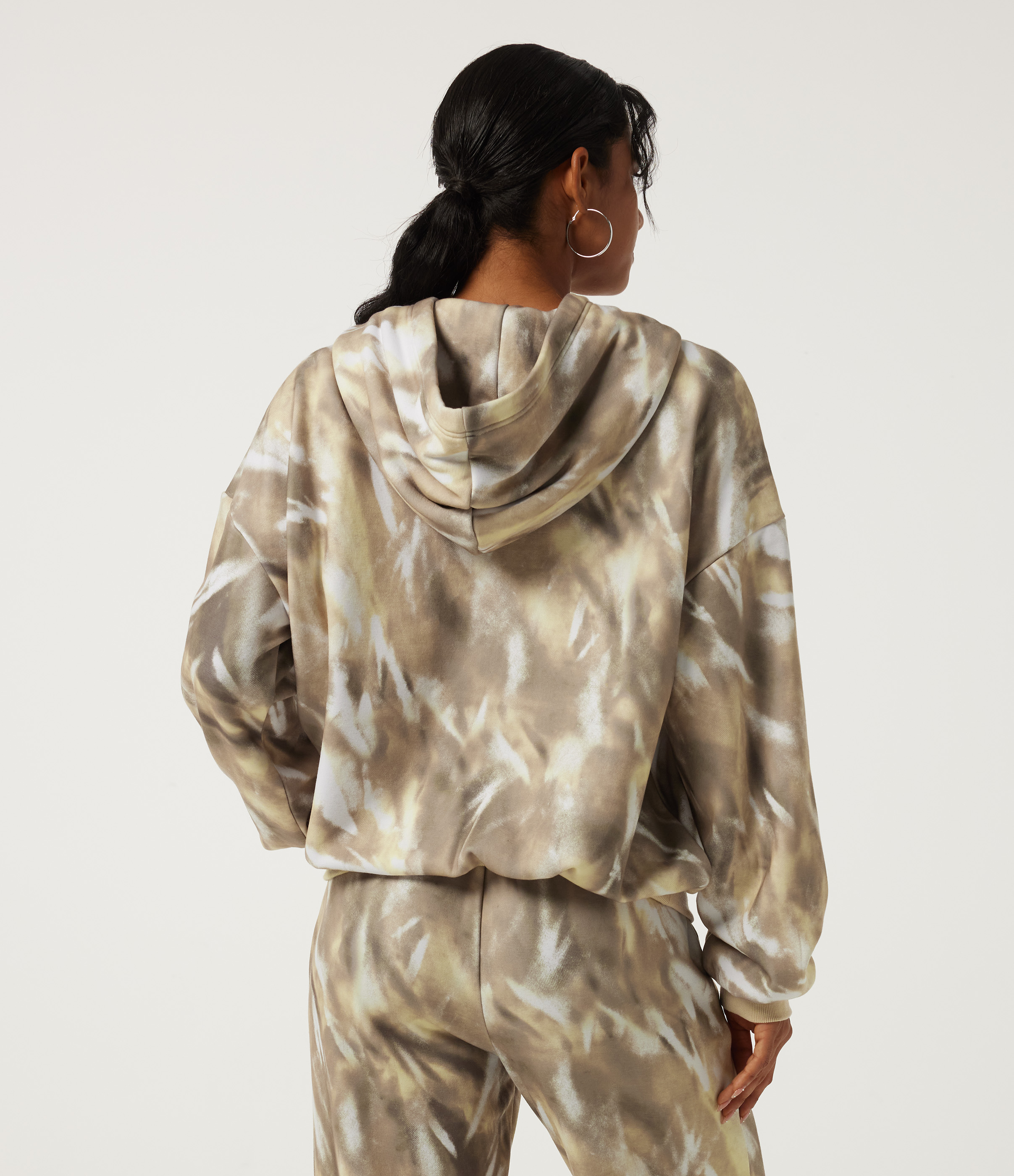 Oatmilk Marble Sudadera deportiva casual con capucha, de manga larga y con bolsillos / 2