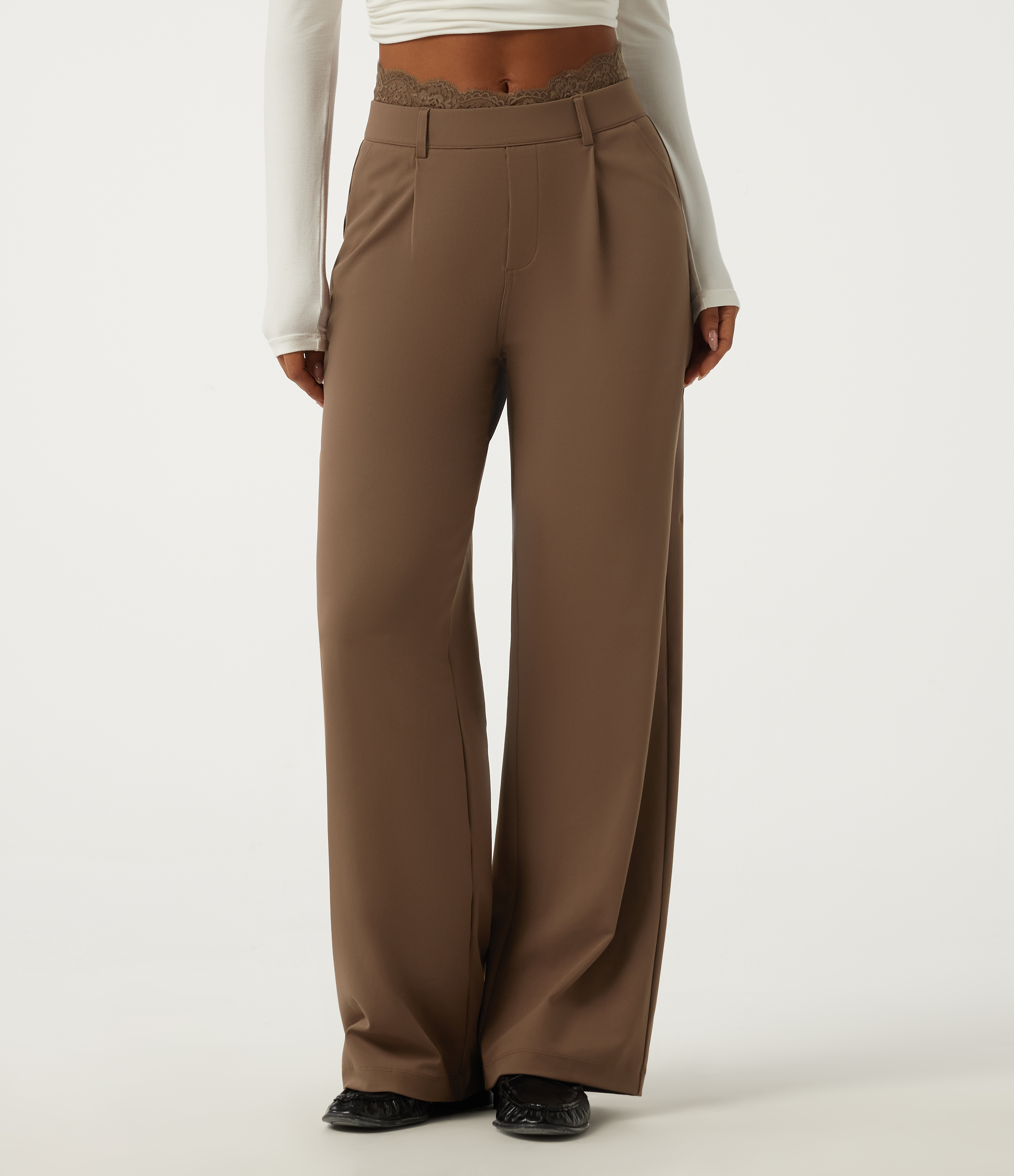 Halara Flex™ High Waisted Contrast Lace Straight Leg Work Pants with Pockets