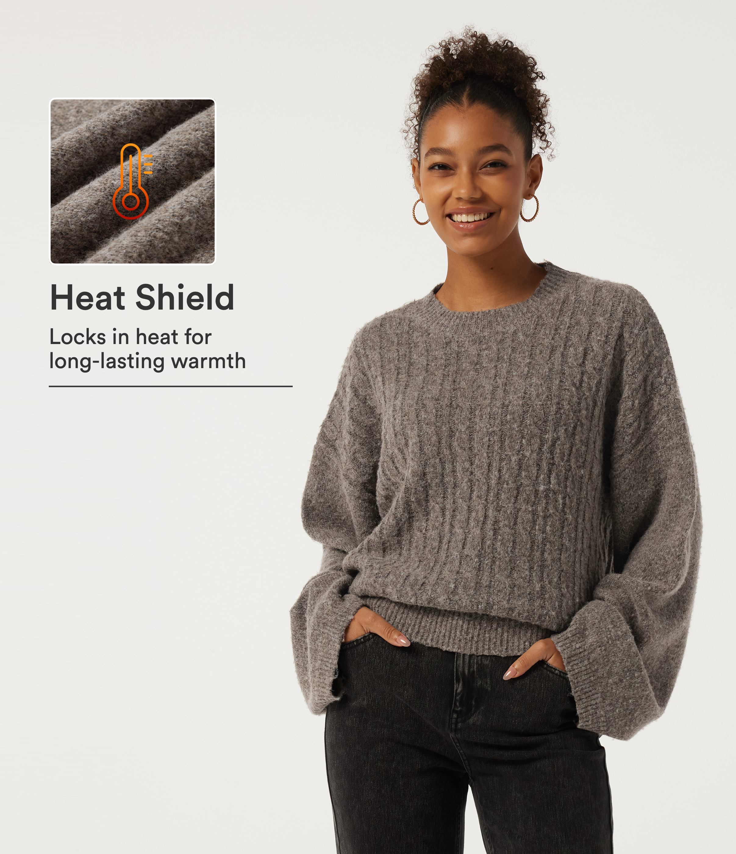 Stand Collar Drop Shoulder Bell Sleeve Long Sleeve Work Sweater