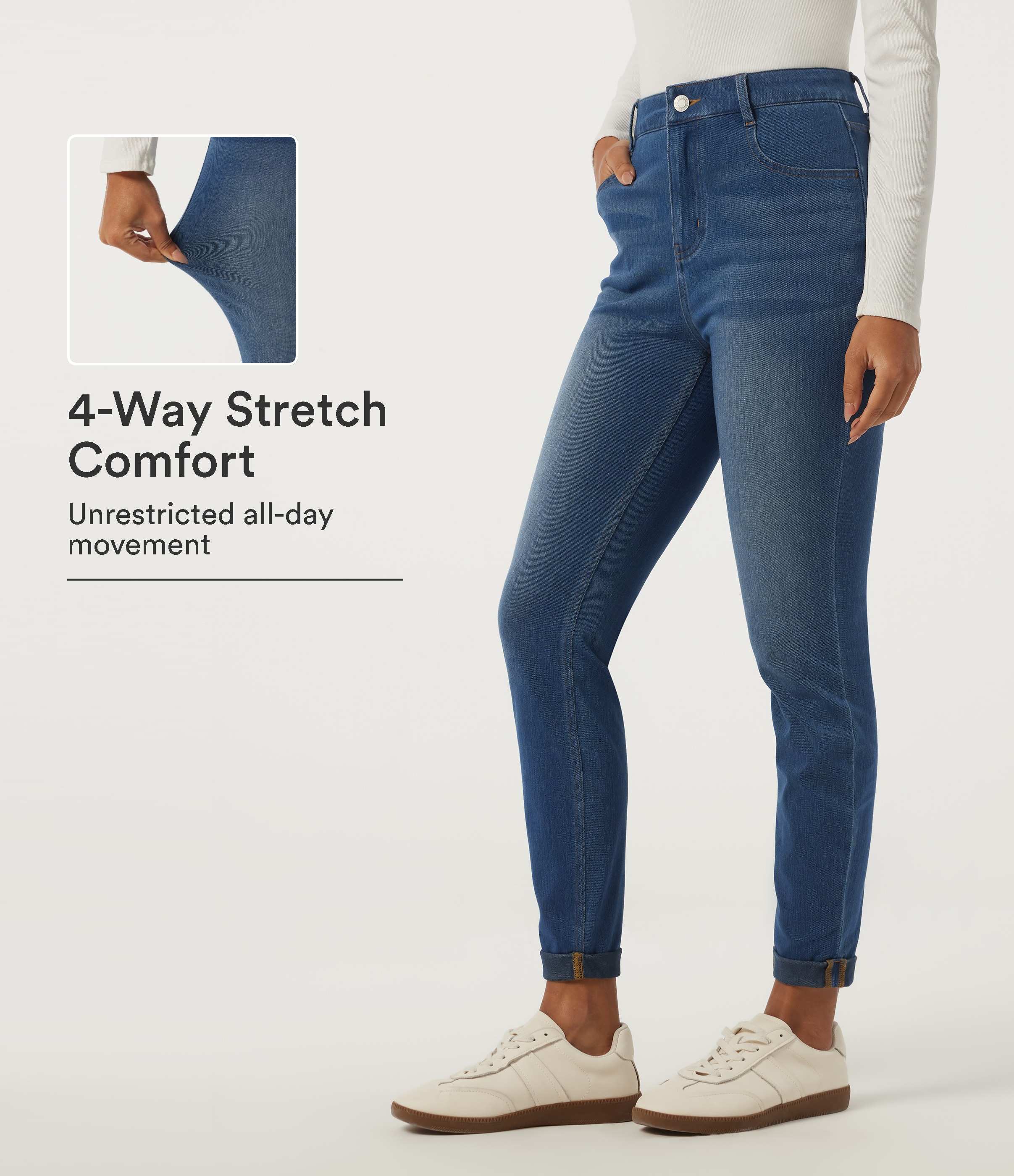 Halara Flex™ High Waisted Skinny Rolled Hem Casual Jeans with Pockets