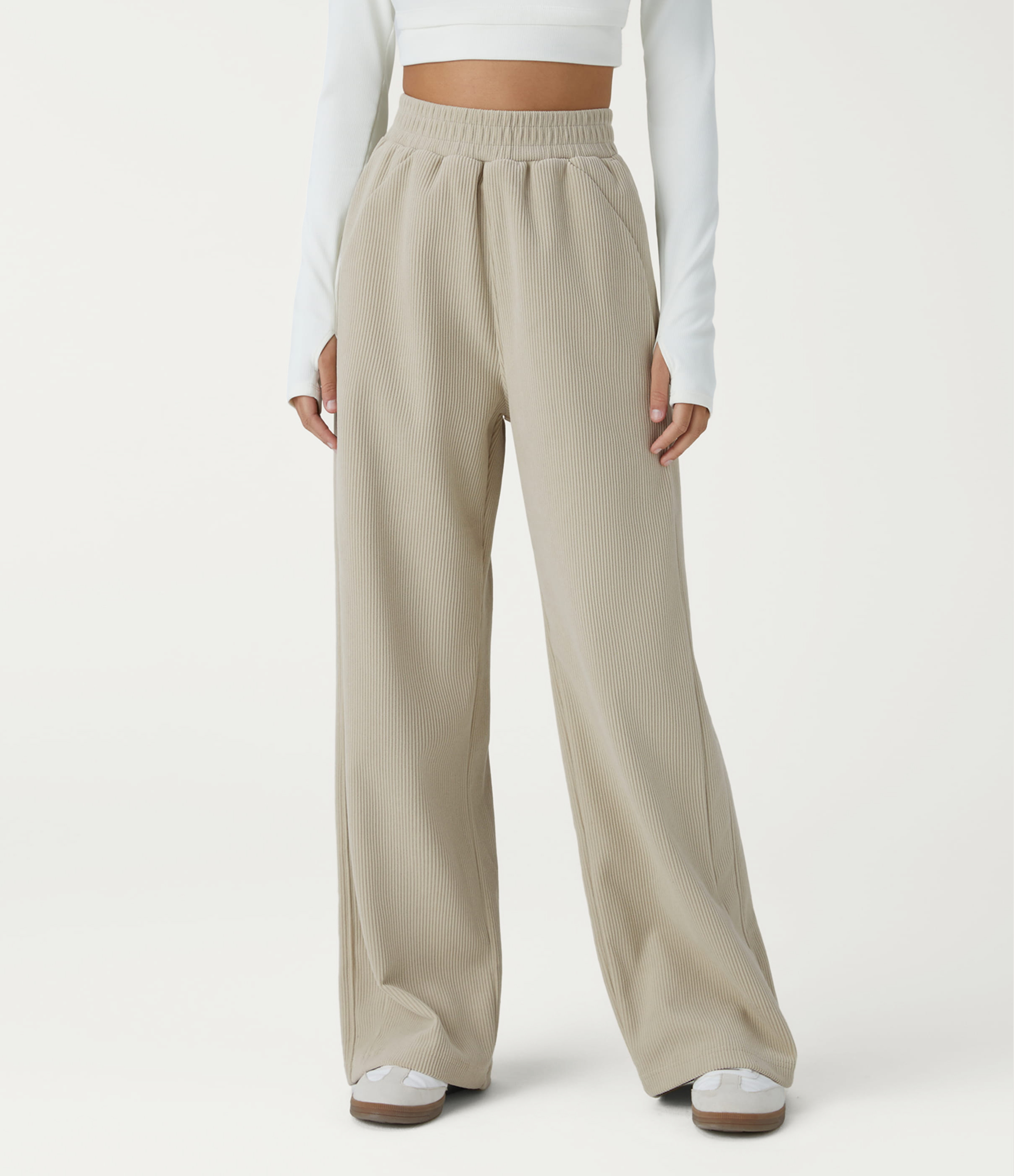 High Waisted Pocket Straight Leg Baggy Mop Corduroy Casual Pants