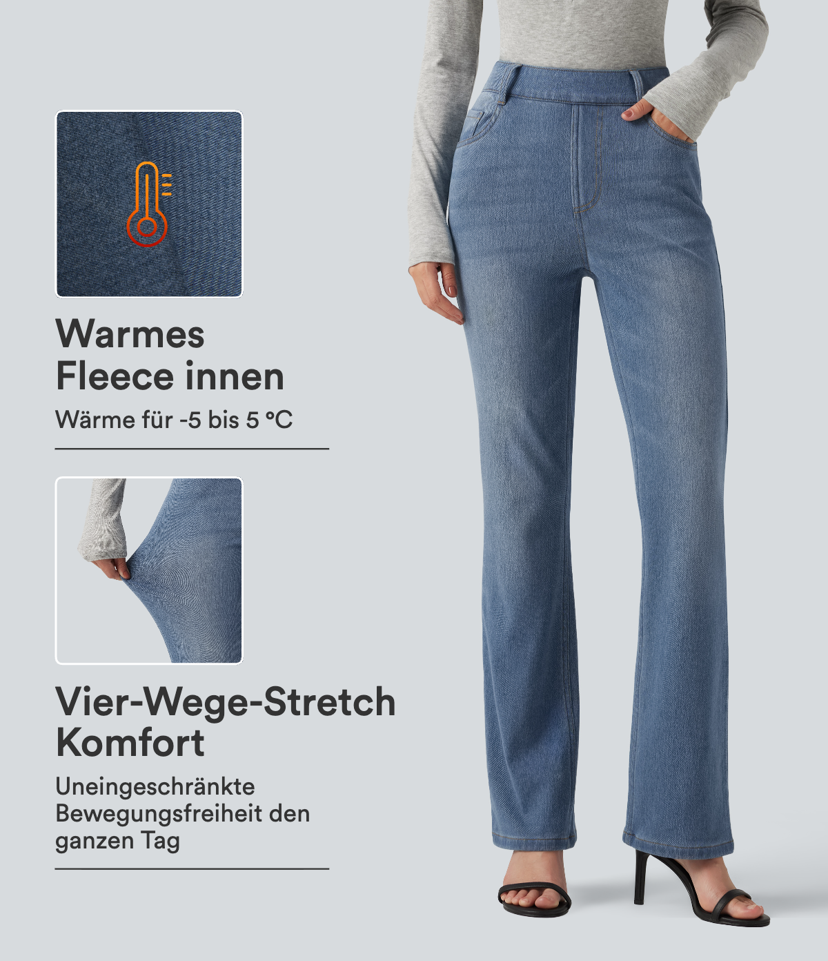 Halara Flex™ Denim Heat - Lässige Bootcut-Jeans mit hohem Bund und mehreren Taschen