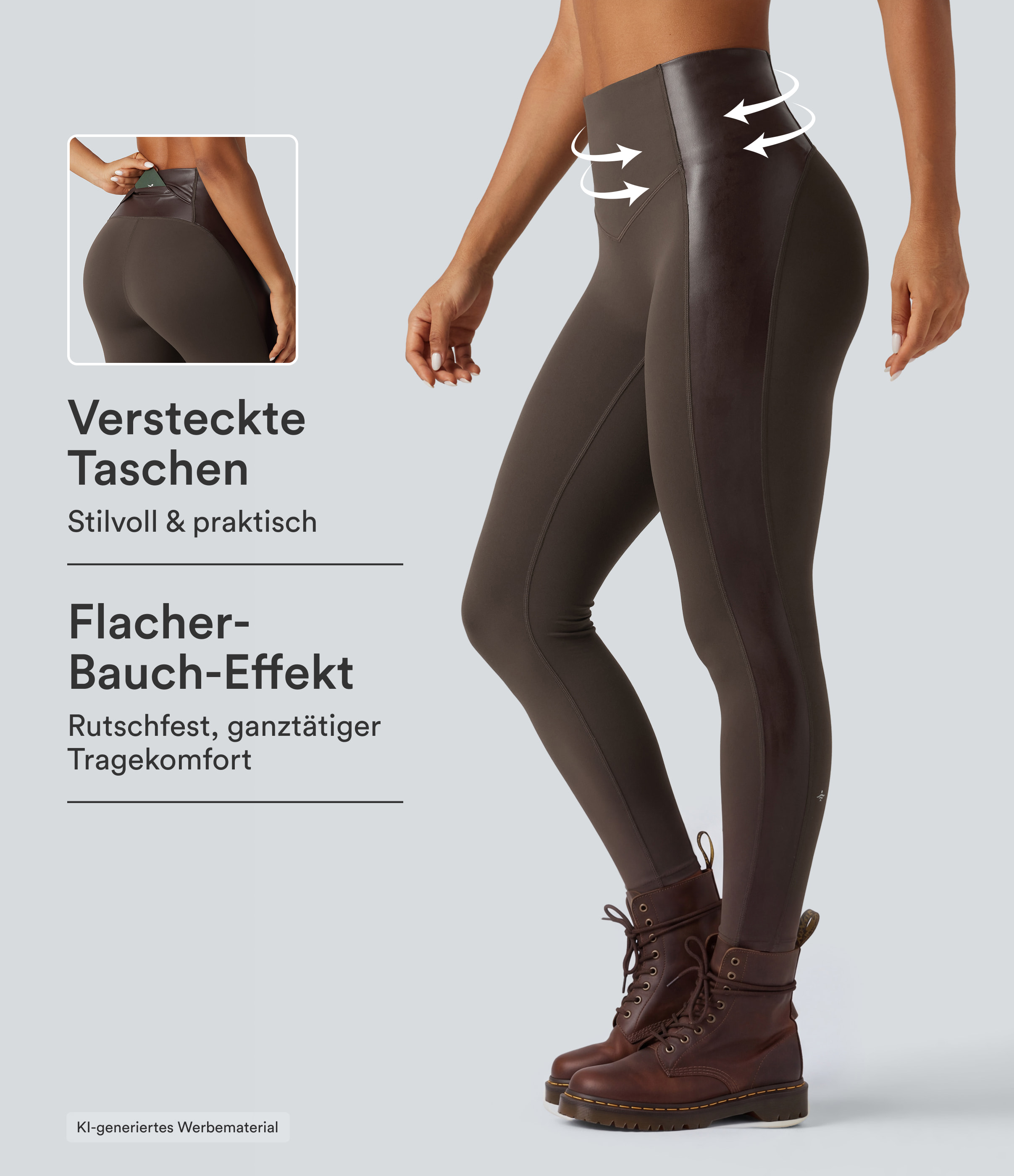 Halara UltraSculpt™ - Yoga-Leggings mit hohem Bund, Stretch-Kunstleder, Bundtasche und Bauchkontrolle