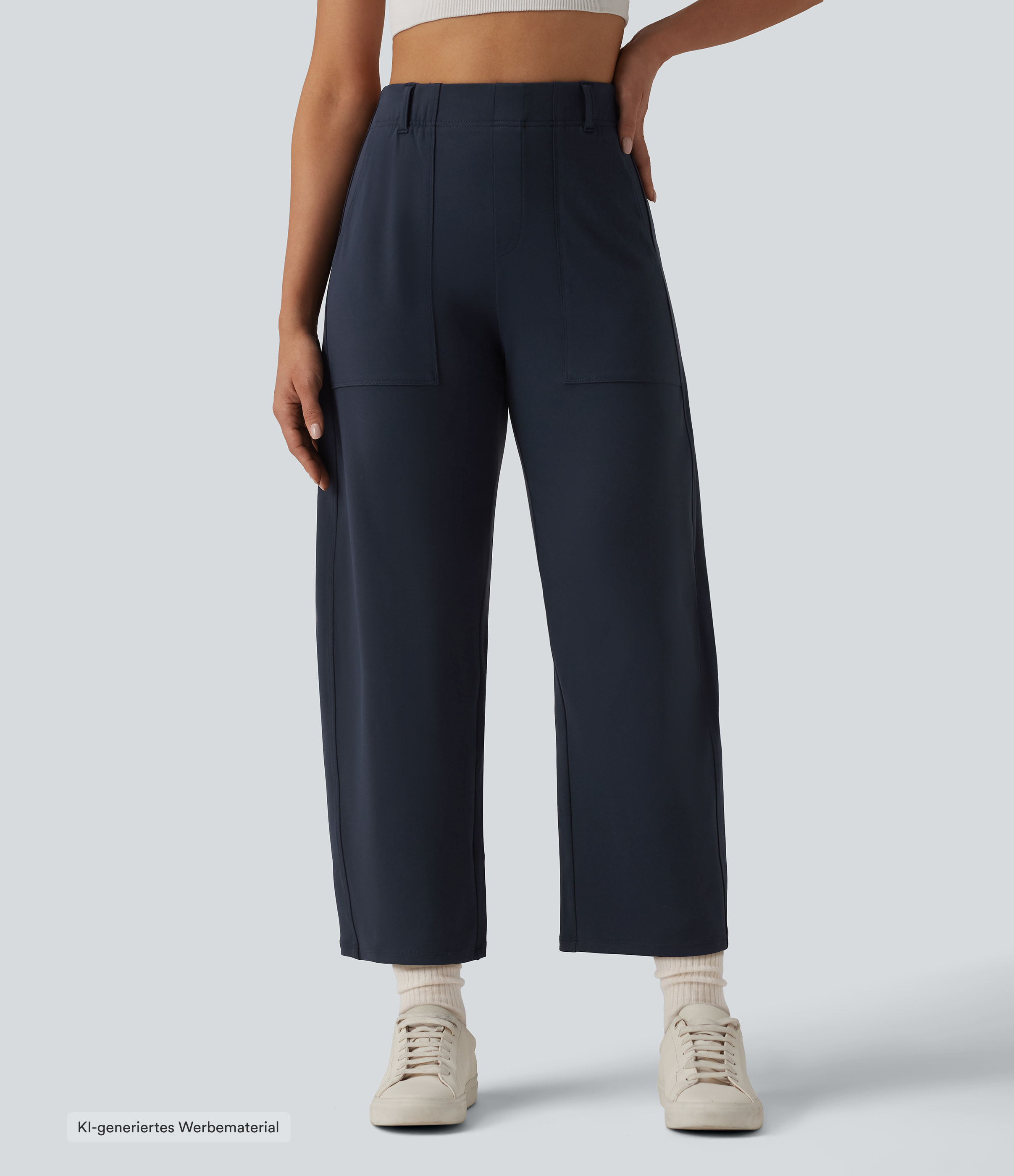 Midnight Blue DayStretch - Lässige Hose mit hohem Bund, Seitentaschen und Barrel-Leg / 1